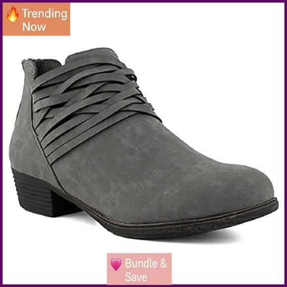 Women's Casual Ankle Bootie with Criss Cross Straps, 1.5" Heel - Picture 2 of 6